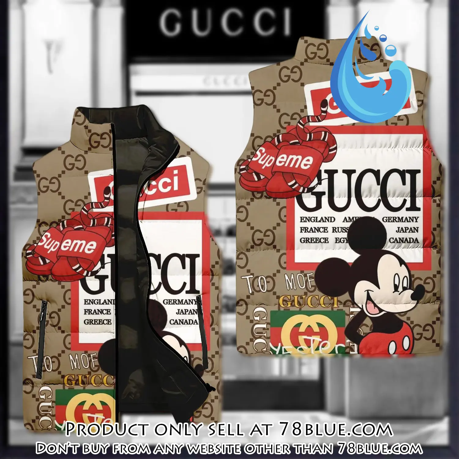 Gucci supreme mickey luxury brand 3d sleeveless down jacket 78b1729985